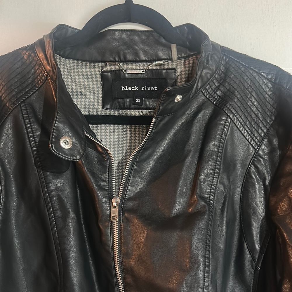 Black Rivet Black Bomber Jacket with Quilted Shoulders